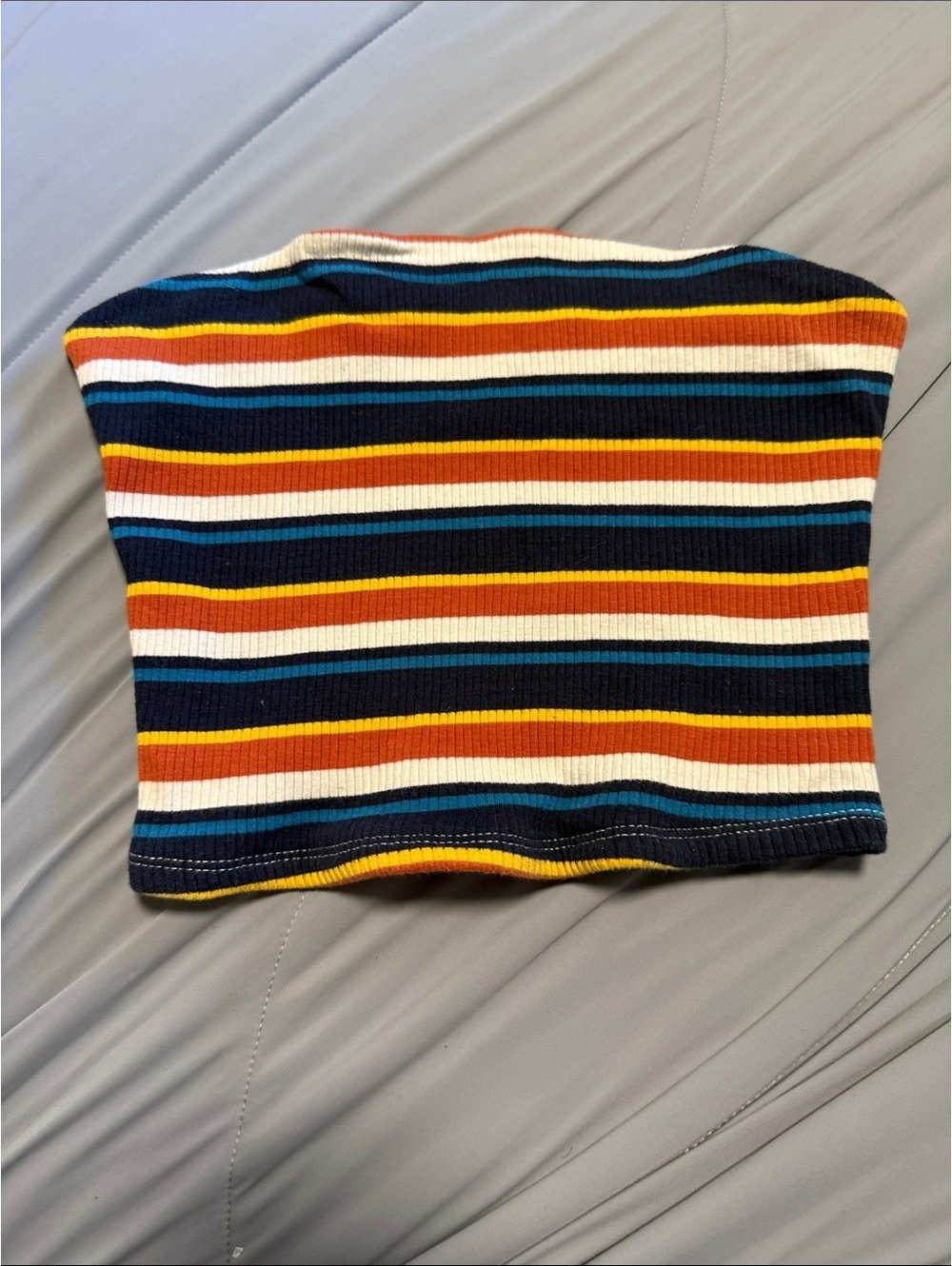 Garage Striped Ribbed Tube Top in Navy, White, Yellow, Rust, Teal